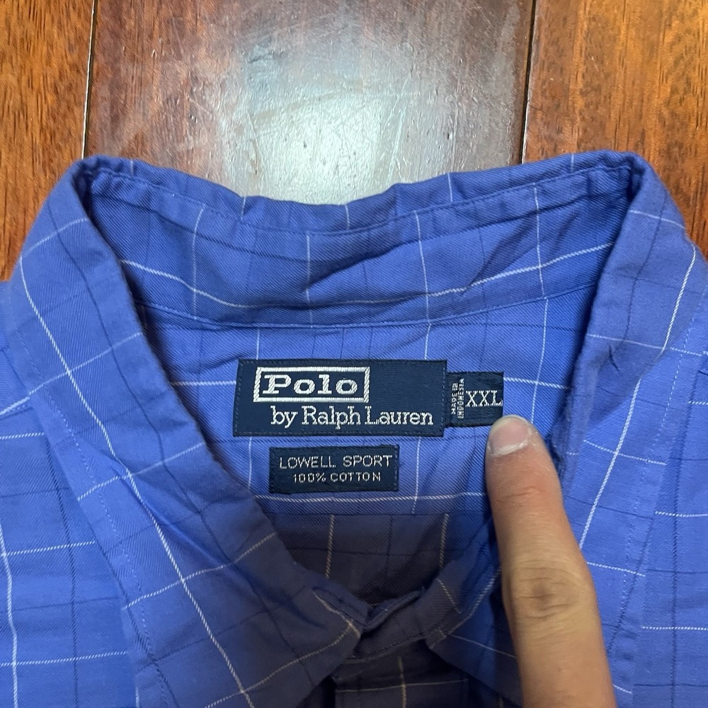 Vintage Polo Ralph Lauren Shirt Mens 2XL Blue Lowell Sport 100% Cotton 90s Y2K - Picture 4 of 7